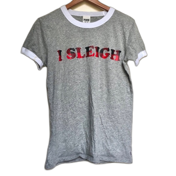 PINK Victoria' Secret I Sleigh Christmas Snow Graphic Tee Size XS - Picture 2 of 8